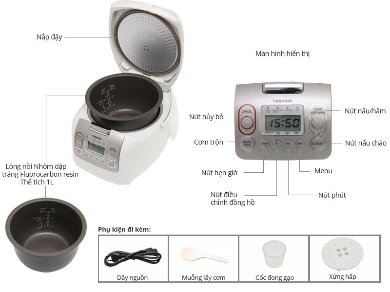 Nồi cơm điện Toshiba 1 lít RC-10NMF(WT)VN Nồi cơm điện Toshiba 1 lít RC-10NMF(WT)VN