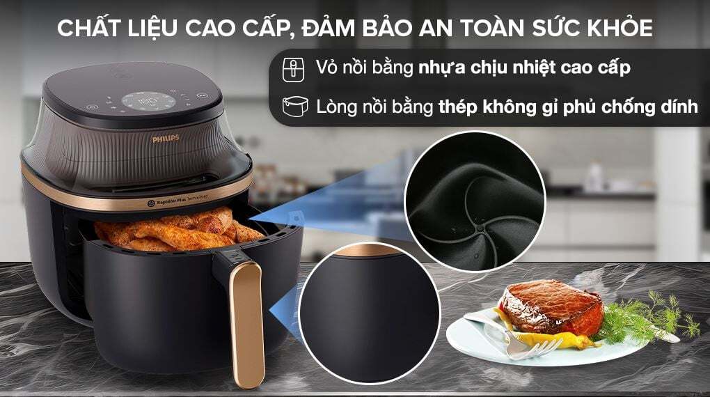 Nồi chiên không dầu Philips NA342/00 làm từ chất liệu cao cấp, dễ vệ sinh và bảo quản Nồi chiên không dầu Philips NA342/00 làm từ chất liệu cao cấp, dễ vệ sinh và bảo quản