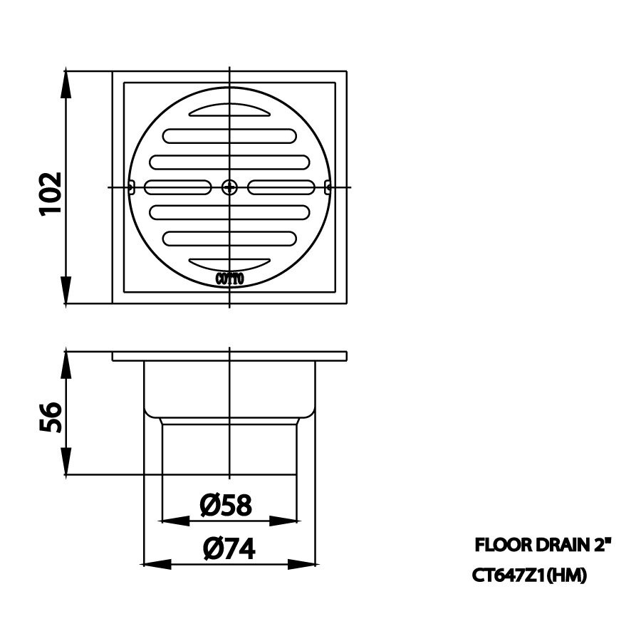Bản vẽ kỹ thuật ga thoát sàn COTTO CT647Z1(HM) chống hôi