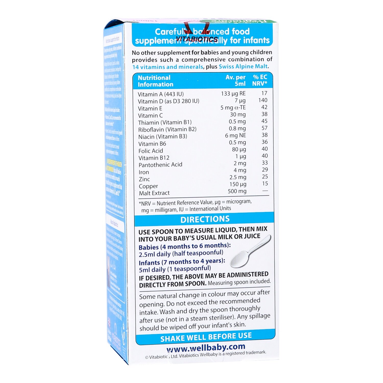 Thành phần siro cho bé Wellbaby Multi-Vitamin Liquid 150ml 