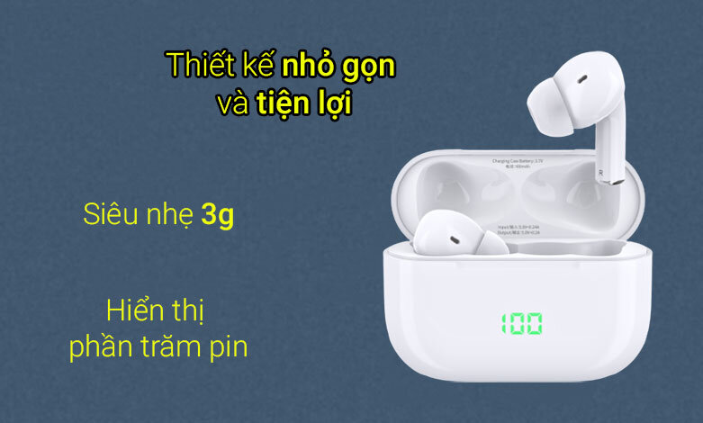 Tai nghe True Wireless DareU D2 (Trắng) | Thiết kế nhỏ gọn và tiện lợi