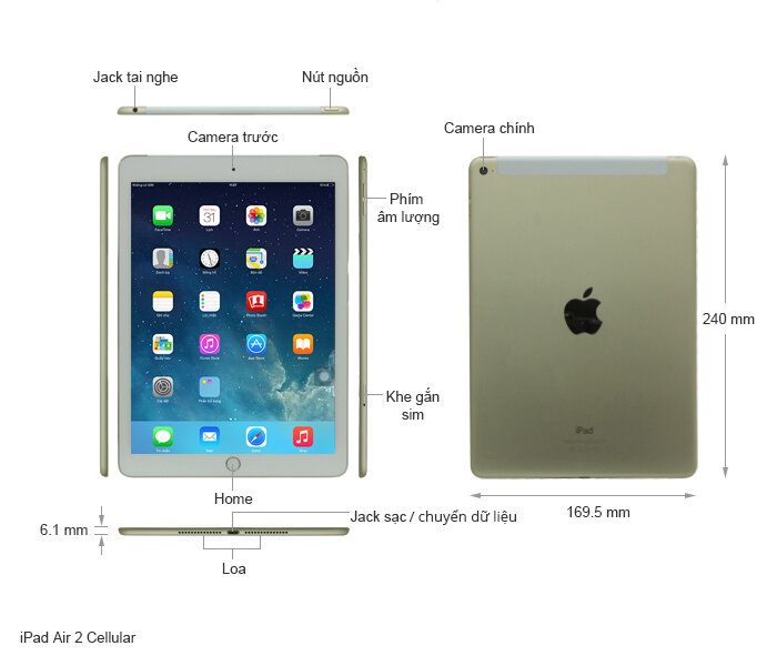 Apple iPad Air2 WiFi   4G 16Gb Gold MH1C2, MH2W2