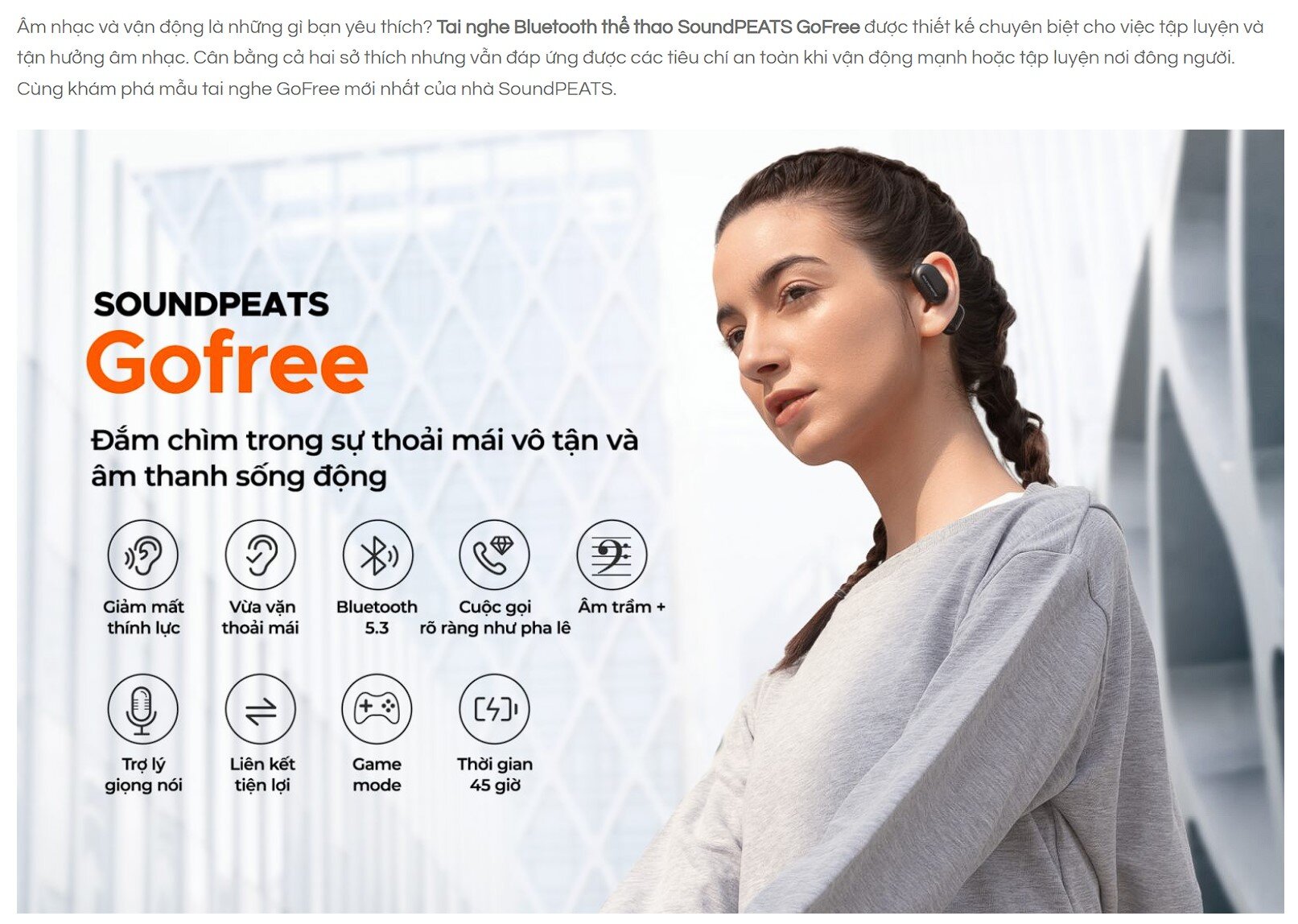 Tai nghe Bluetooth thể thao Soundpeats GoFree Đen