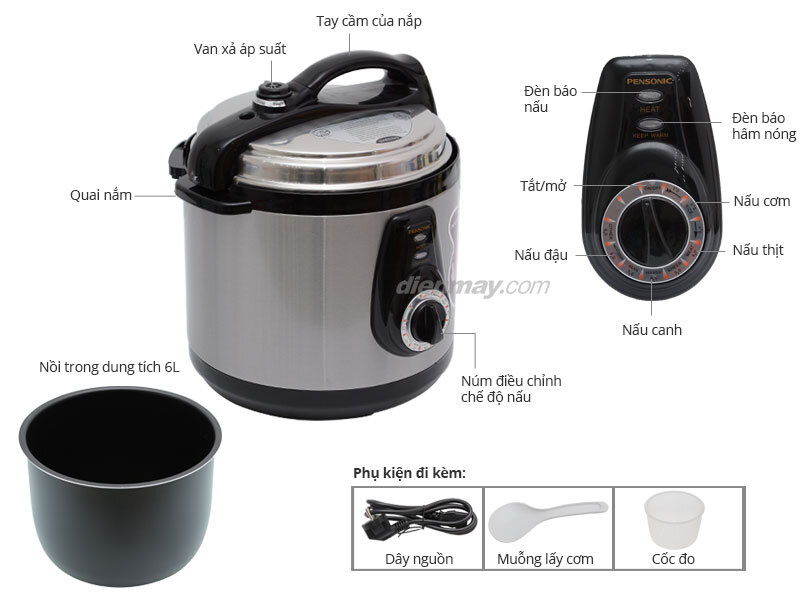 Nồi áp suất Pensonic PPC-1801, 6.0 lít Nồi áp suất Pensonic PPC-1801, 6.0 lít