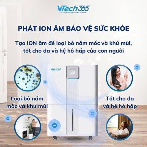 Máy hút ẩm VTech365 VT-HA350-W có tính năng tạo ion âm