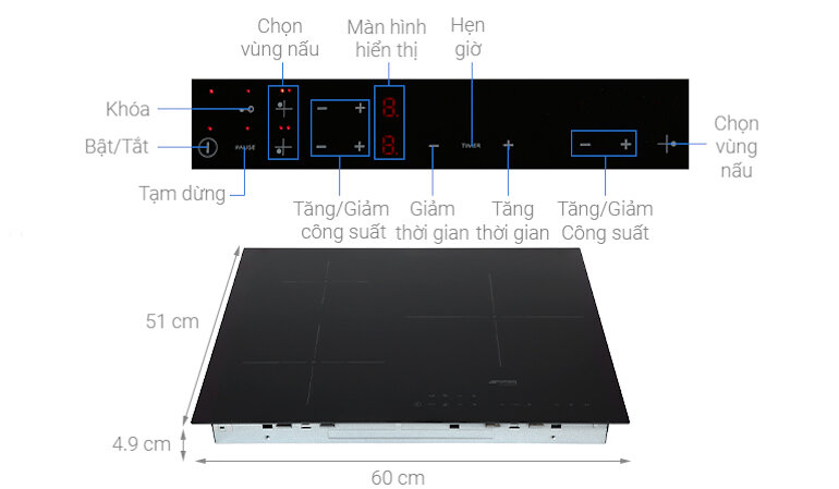 Bếp từ âm 3 vùng nấu Smeg SI5632D 536.64.091