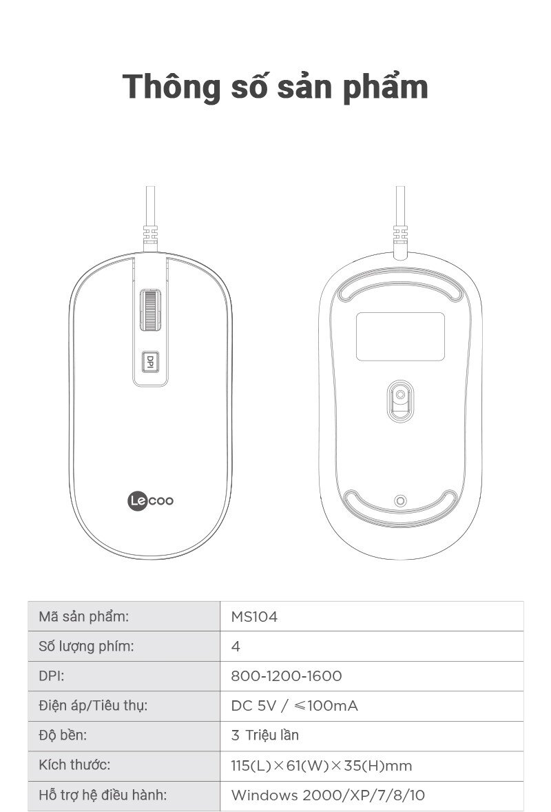 Chuột có dây Lecoo MS104 USB Đen