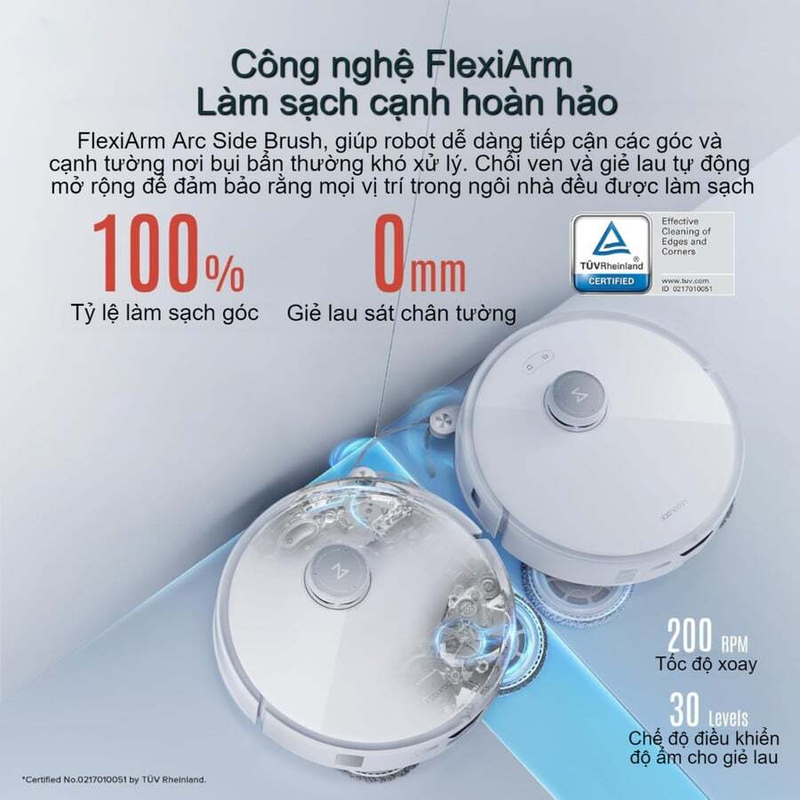 Công nghệ FlexiArm™ – Làm sạch mọi ngóc ngách Robot hút bụi lau nhà Roborock Q Revo Curv