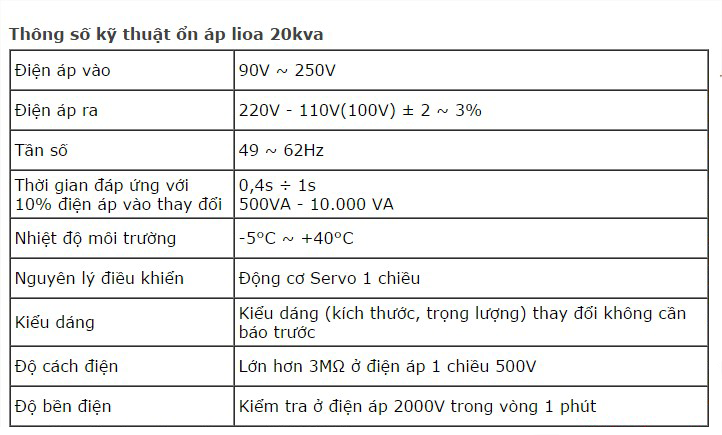 Ổn áp 1 pha Lioa 20KVA DRI-20000 Ổn áp 1 pha Lioa 20KVA DRI-20000