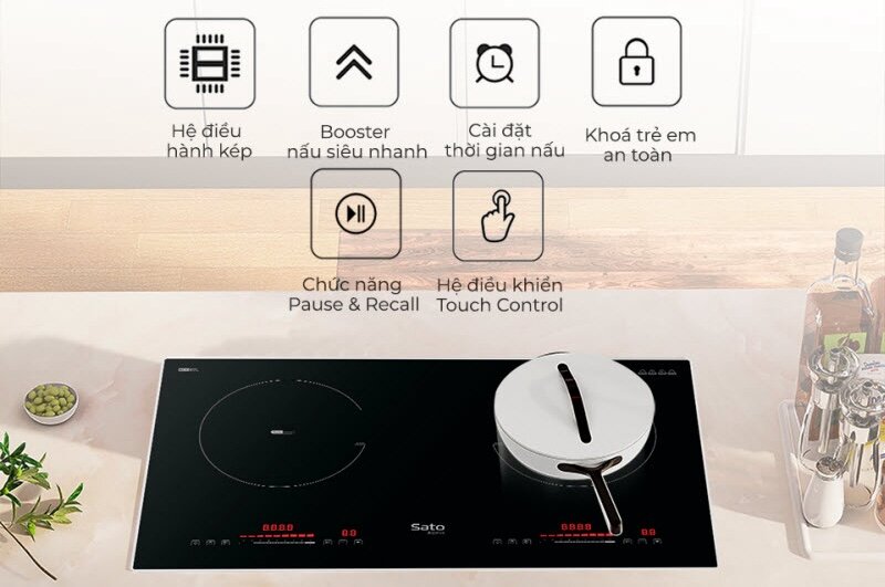 Bếp từ Sato Alpha SIH289 N1 (A) sử dụng bảng điều khiển cảm ứng (Ảnh: Sato).