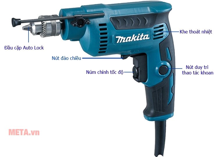 Makita DP2010 có đầu cặp auto lock Cấu tạo máy khoan sắt
