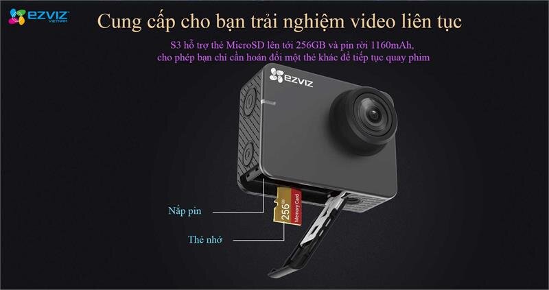 Camera thể thao EZVIZ CS-SP206-C0-68WFBS S3 Starter Kit 4K Xám Camera thể thao EZVIZ CS-SP206-C0-68WFBS S3 Starter Kit 4K Xám