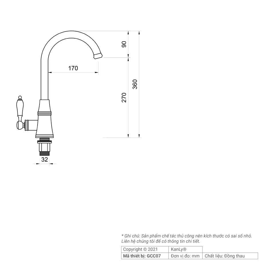 Bản vẽ kỹ thuật vòi bếp bằng đồng Kanly GCC07