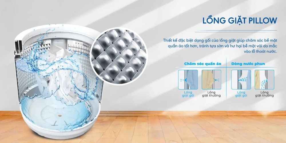 Máy giặt Aqua Inverter 9 Kg AWM9-B316K(B) có lồng giặt Pillow