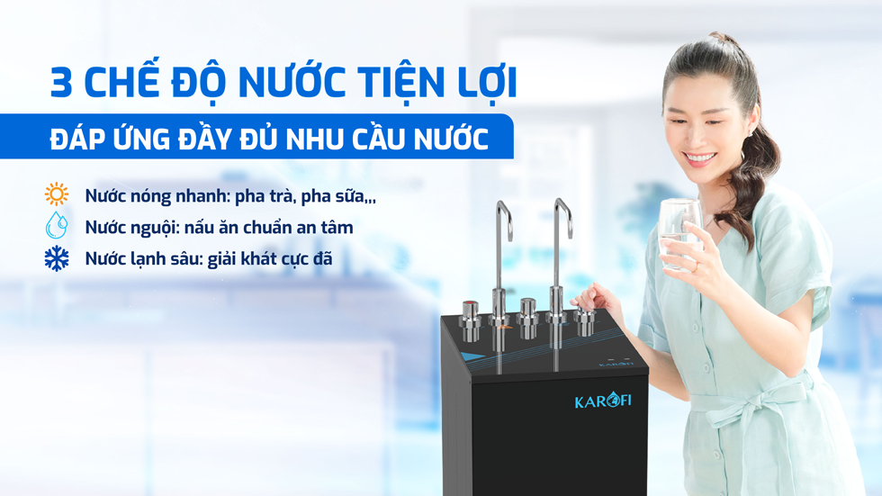 Máy lọc nước nóng lạnh Karofi KAD-L68 có 3 chế độ lấy nước Máy lọc nước nóng lạnh Karofi KAD-L68 có 3 chế độ lấy nước