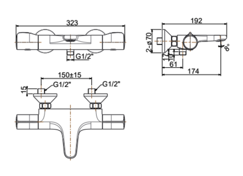 Bản vẽ kỹ thuật vòi sen nóng lạnh American Standard WF-4949