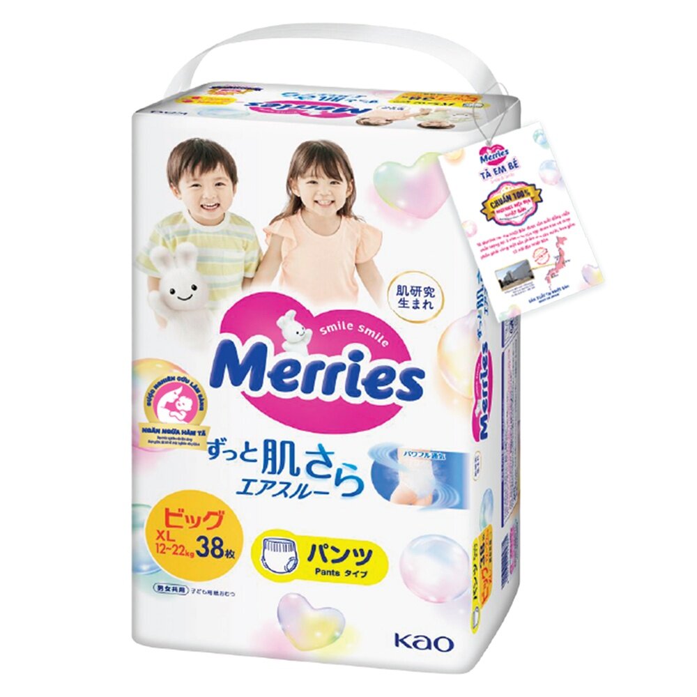 Bỉm tã quần Merries size XL 38 miếng mỏng nhẹ