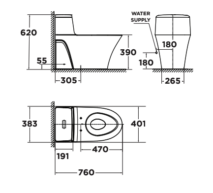 Bản vẽ kỹ thuật bồn cầu 1 khối American Standard WP-2009
