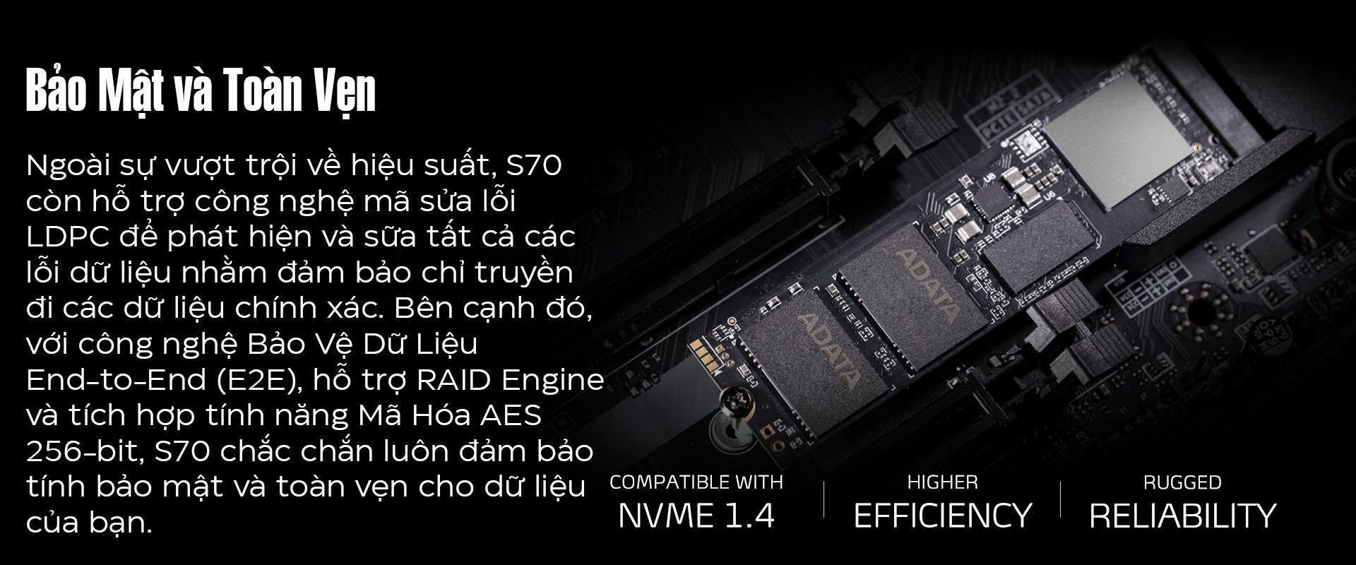 Ổ cứng SSD Adata XPG GAMMIX S70 BLADE M.2 2280 PCIe NVMe Gen 4x4 (Đọc 7400MB/s - Ghi 6300MB/s)-(AGAMMIX S70B-512G-CS) 