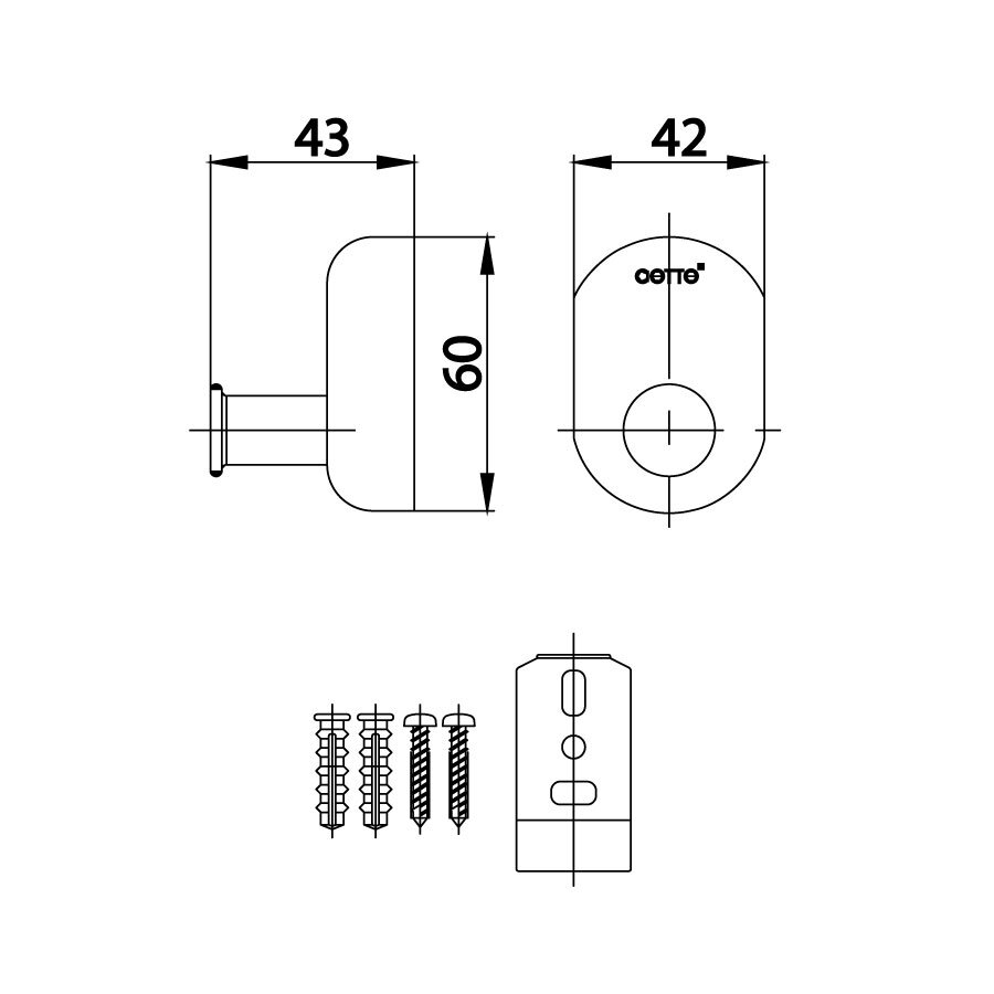 Bản vẽ kỹ thuật móc áo COTTO đơn CT0126(HM)