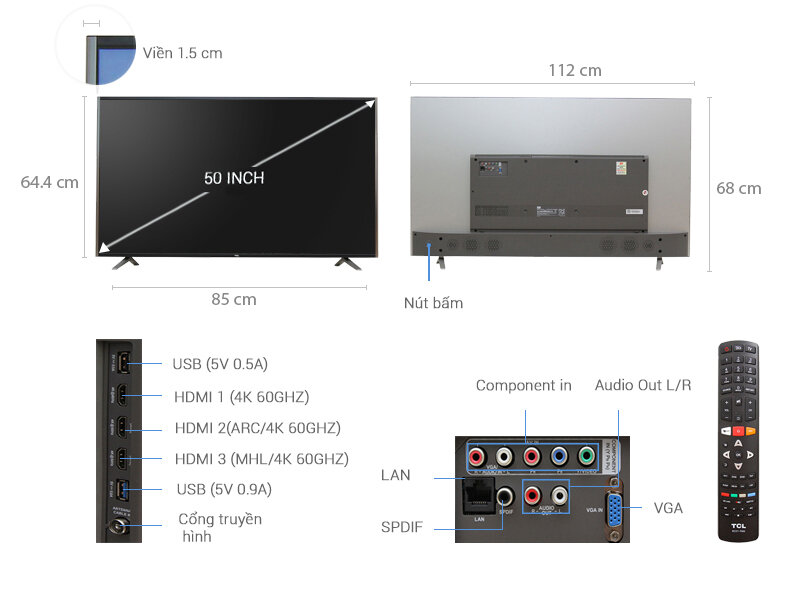 Smart Tivi TCL 4K 50 inch L50C1-UF