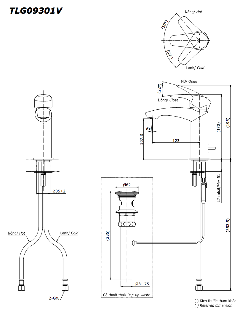 Bản vẽ kỹ thuật vòi lavabo TOTO TLG09301V