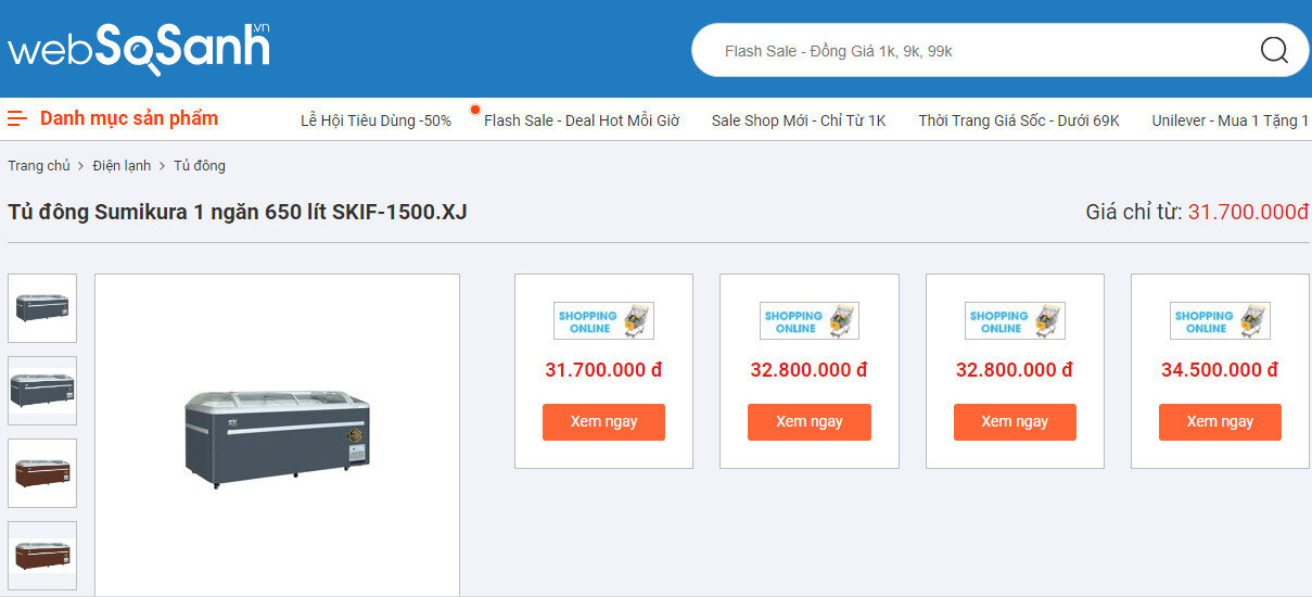 Tủ đông Sumikura 1 ngăn 650 lít SKIF-1500.XJ