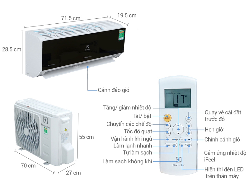 Điều hòa Electrolux Inverter 9000 BTU 1 chiều ESV09CRK-A1 gas R-410A chính  hãng giá rẻ