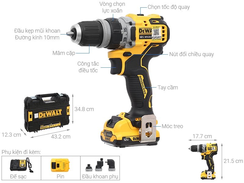 máy khoan đa năng pin Dewalt DCD703D2-B1