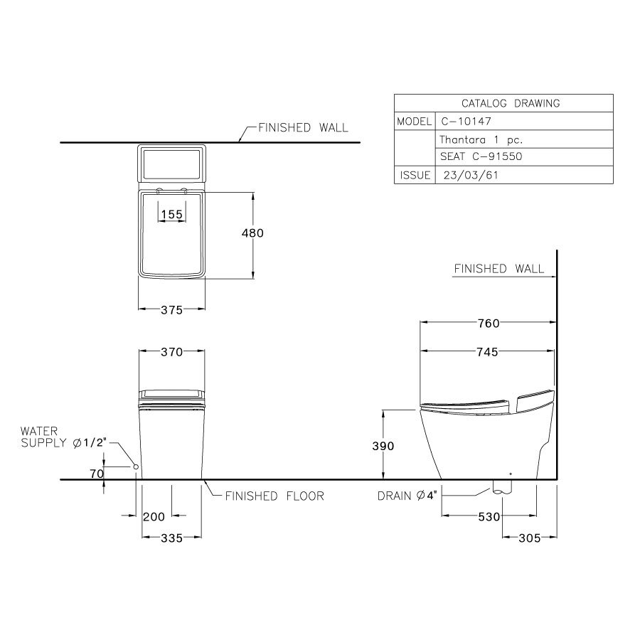 Bản vẽ kỹ thuật bồn cầu 1 khối COTTO nắp êm C10147