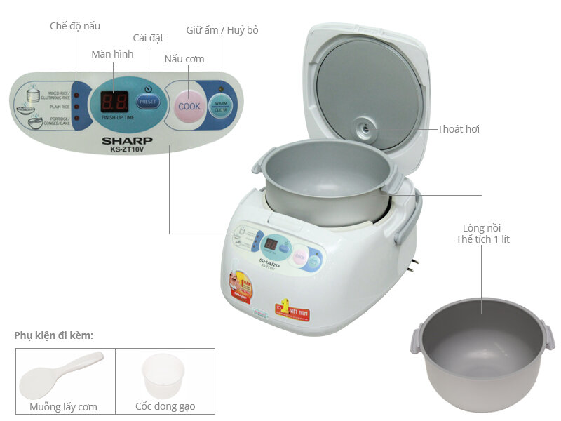 Nồi cơm điện tử Sharp KS-ZT10V
