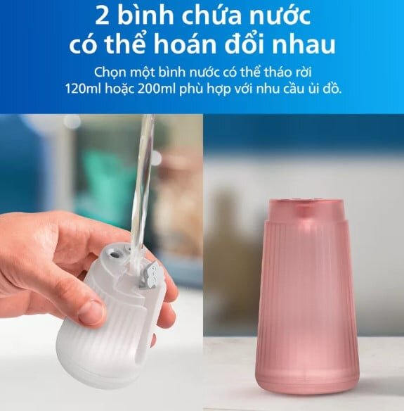 Bàn ủi hơi cầm tay Philips STH5030/80 có 2 bình chứa nước dung tích 120ml và 200ml