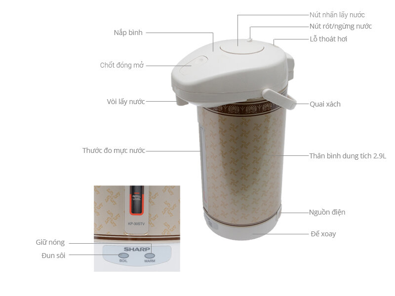 Bình thủy điện Sharp KP-30STV RB 2.9 lít