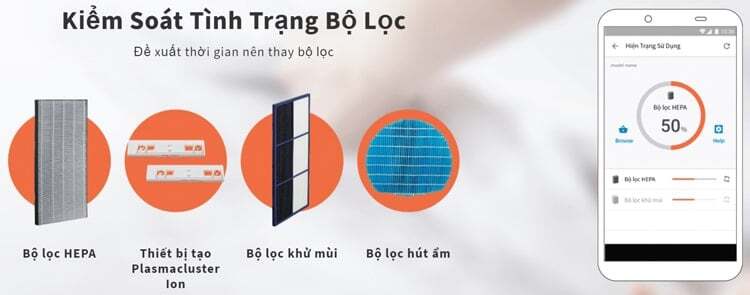 Máy lọc không khí Sharp KI-L80V-T giúp bạn kiểm soát tình trạng bộ lọc qua ứng dụng trên điện thoại Máy lọc không khí Sharp KI-L80V-T giúp bạn kiểm soát tình trạng bộ lọc qua ứng dụng trên điện thoại