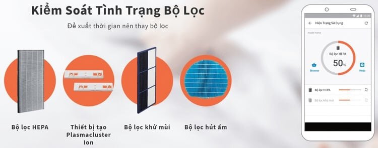 Máy lọc không khí Sharp KI-L80V-T giúp bạn kiểm soát tình trạng bộ lọc qua ứng dụng trên điện thoại