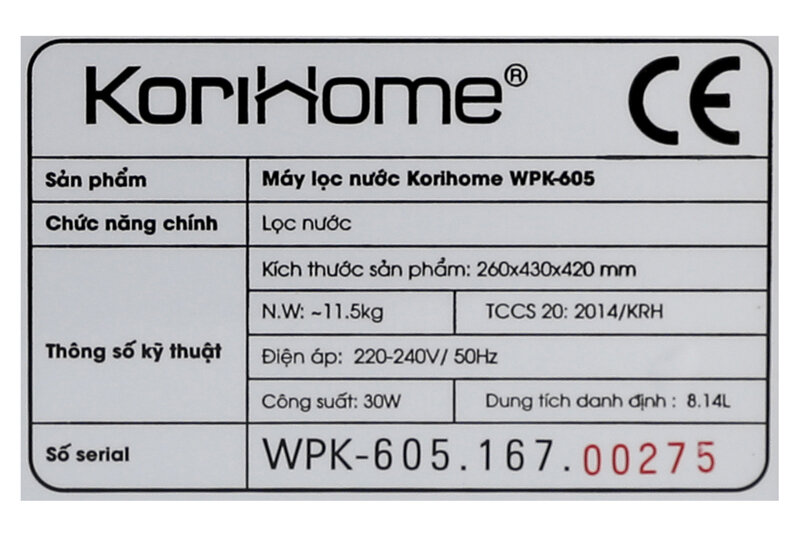 Máy lọc nước RO Korihome WPK-605 6 lõi Máy lọc nước RO Korihome WPK-605 6 lõi