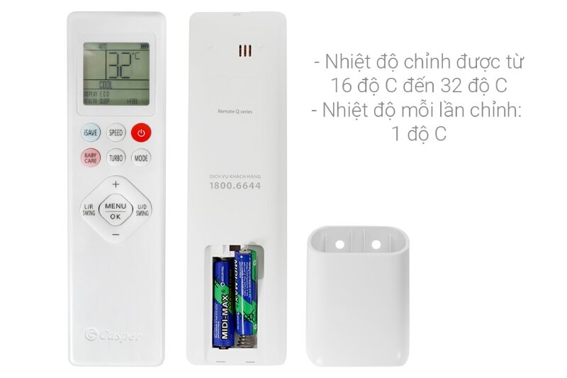 Điều hòa Casper Inverter 12000 BTU 1 chiều QC-12IS36 điều khiển
