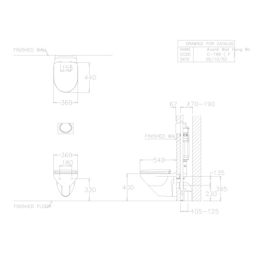 Bản vẽ kỹ thuật bồn cầu treo tường COTTO nắp êm SC199(F)