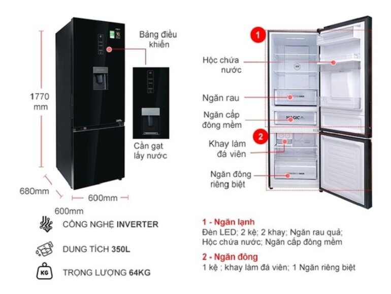 Thiết kế tủ lạnh Aqua B379MA(WGB) hiện đại, kiểu dáng tiện lợi