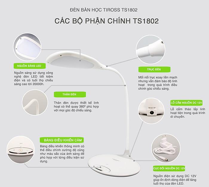 Đèn bàn cảm ứng 3 màu ánh sáng Tiross TS1802 màu sữa Đèn bàn cảm ứng 3 màu ánh sáng Tiross TS1802 màu sữa