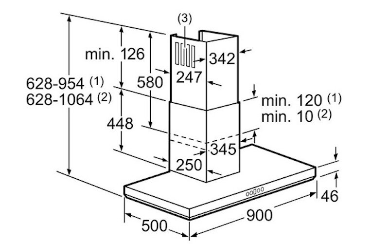 Kich thước lắp đặt máy hút mùi Bosch DWB098E50