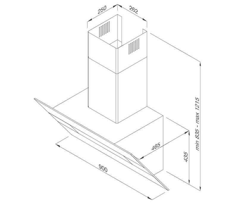 Kích thước máy hút mùi kính cong Malloca Horizon K1574