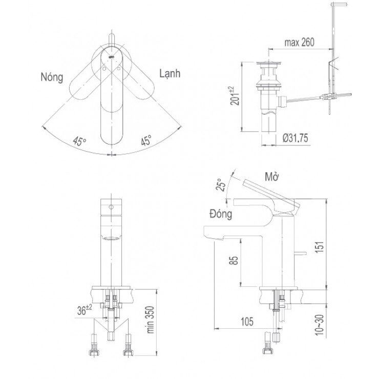 Bản vẽ kỹ thuật Vòi chậu INAX LFV-6002S