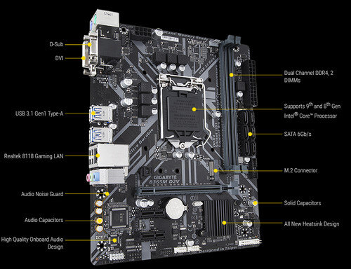 Main Gigabyte GA-B365M-D2V (Chipset Intel B365/ Socket LGA1151/ VGA onboard)