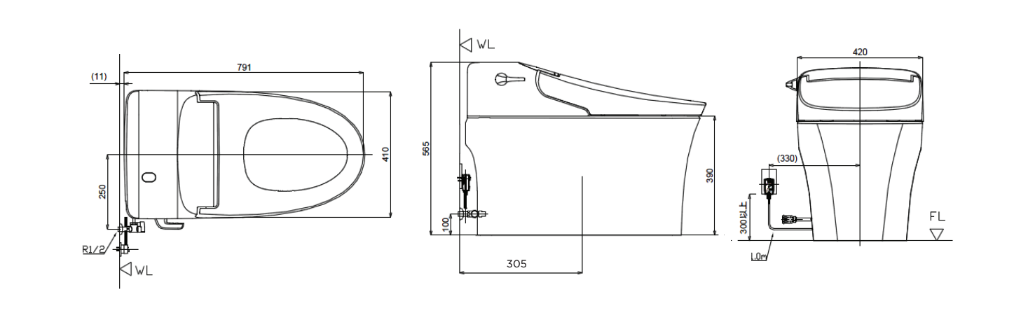 Bản vẽ kỹ thuật bồn cầu điện tử American Standard New AeroZen WP-5017