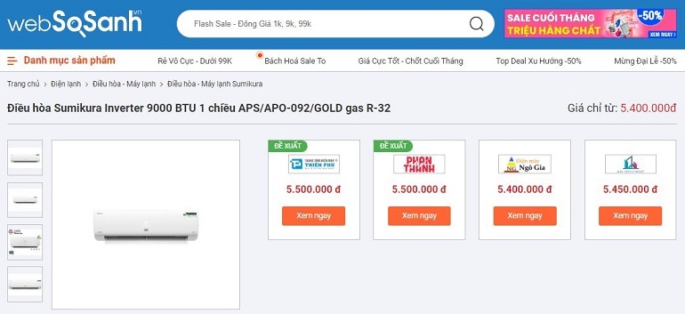 Điều hòa Sumikura Inverter 9000 BTU 1 chiều APS/APO-092/GOLD gas R-32 4 Điều hòa Sumikura APS/APO-092/GOLD giá thành phải chăng