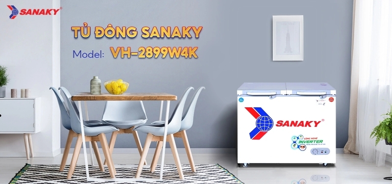 Tủ đông Sanaky inverter 2 ngăn 280 lít VH-2899W4K