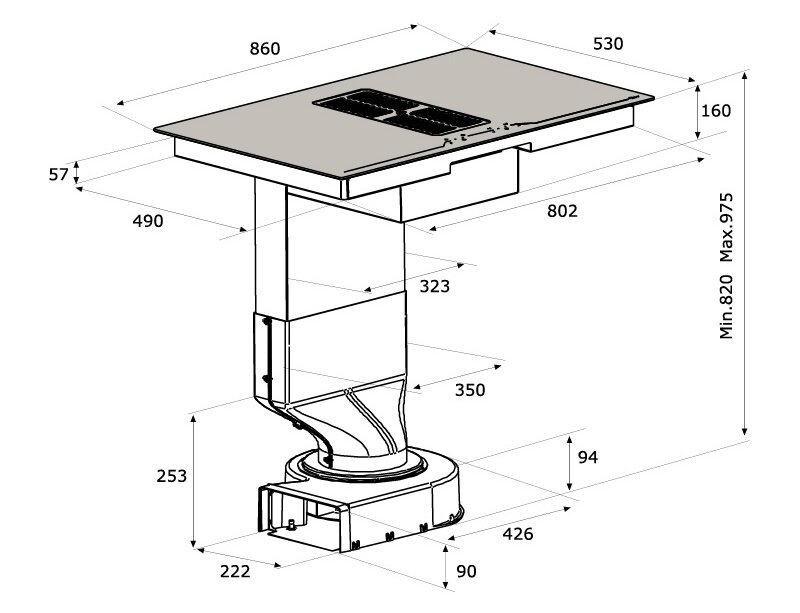 Kích thước lắp đặt Malloca HIH-864 