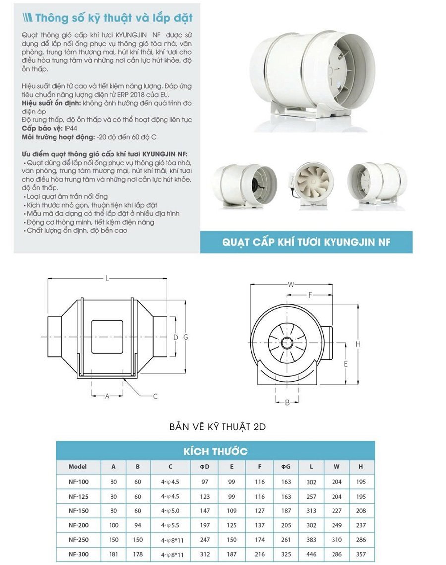 Quạt thông gió âm trần cấp khí tươi Nanyoo NF-100