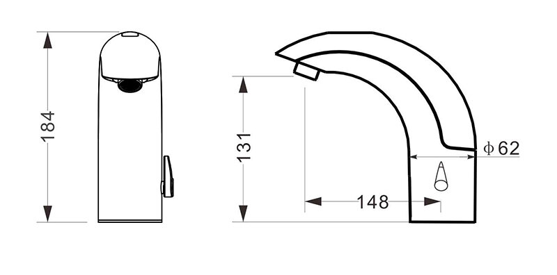 Bản vẽ kỹ thuật vòi lavabo cảm ứng ATMOR AT-1301 (DC)